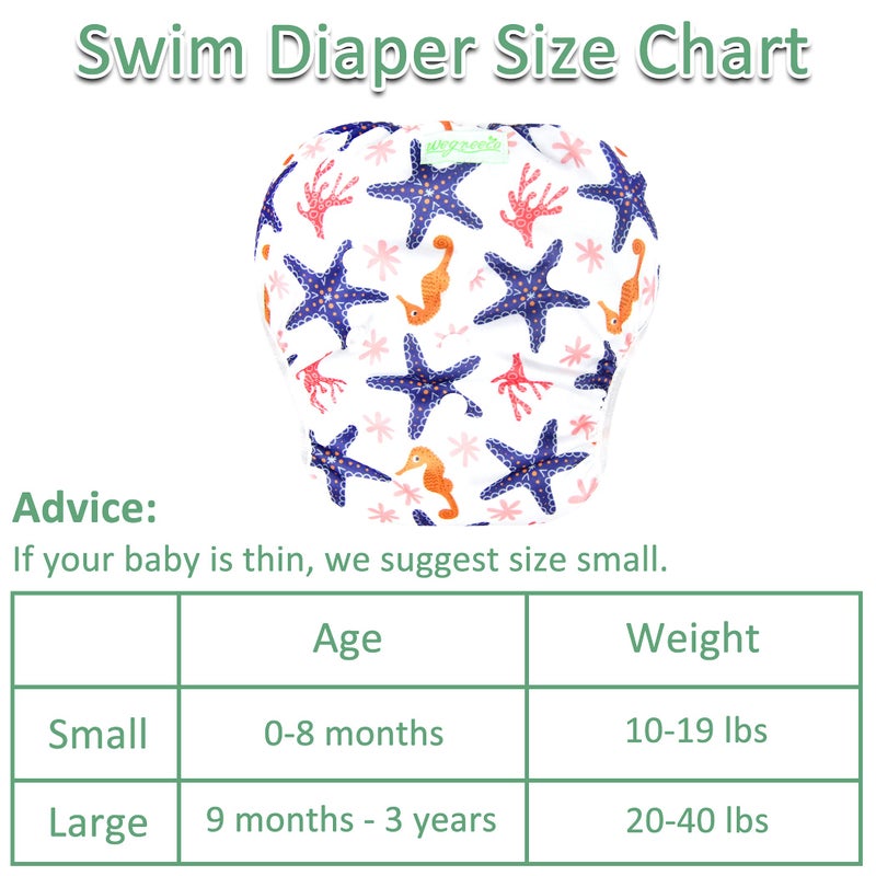 wegreeco Baby & Toddler Snap One Size Adjustable Reusable Baby Swim Diaper (Starfish, Small, 3 Pack) - Image 3
